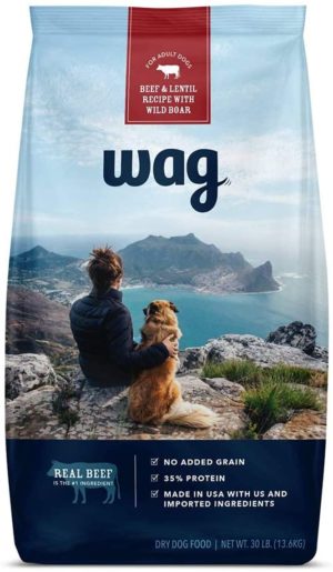 amazon brand wag dry dog or puppy food protein no added grain