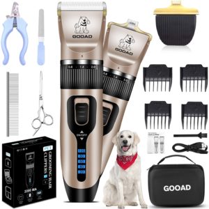 gooad 14 pcs dog clippers low noise 2 in 1 with usb rechargeable 2200ma cordless electric quiet pets hair trimmers setdog grooming clippers kits shaver shears dog nail clippers for dogs cats