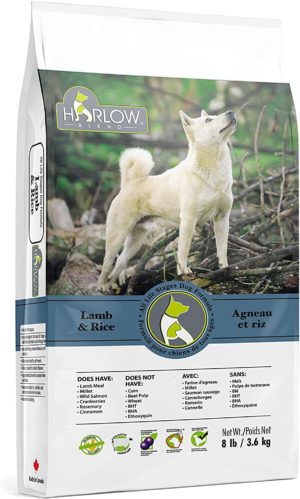 harlow blend all life stages dog recipe soy corn and wheat free two flavor options sizes lamb and rice chicken rice and vegetables