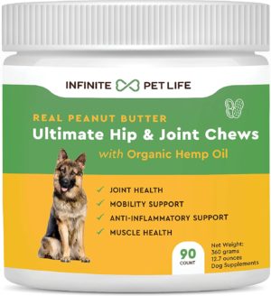 infinite pet life peanut butter hip and joint chews for dogs 90 chews 700mg glucosamine for dogs joint supplement with chondroitin