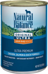 natural balance original ultra chicken salmon duck formula choose regular wet or reduced calorie wet low-sodium dog food