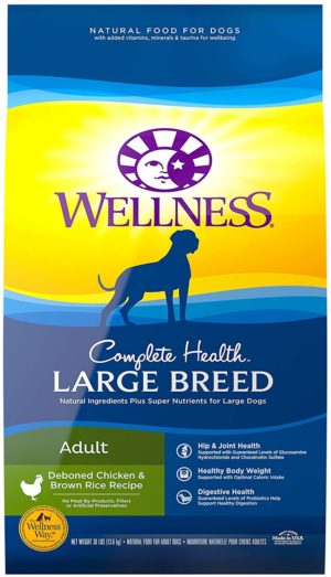 wellness complete health dry dog food large breed adult chicken brown rice natural pet food healthy made in usa no meat by products fillers artificial preservatives